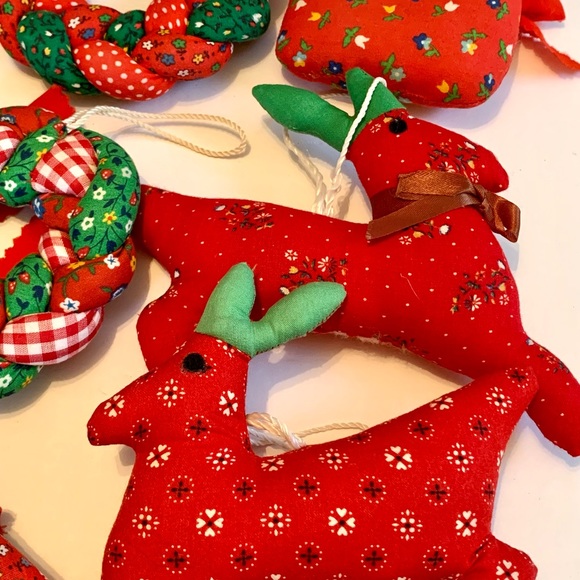 Vintage Quilted Calico Ornaments Scandinavian Farm House Christmas - Picture 3 of 14